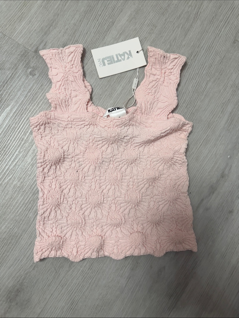 Katie J NYC Light Pink Textured Floral Tank